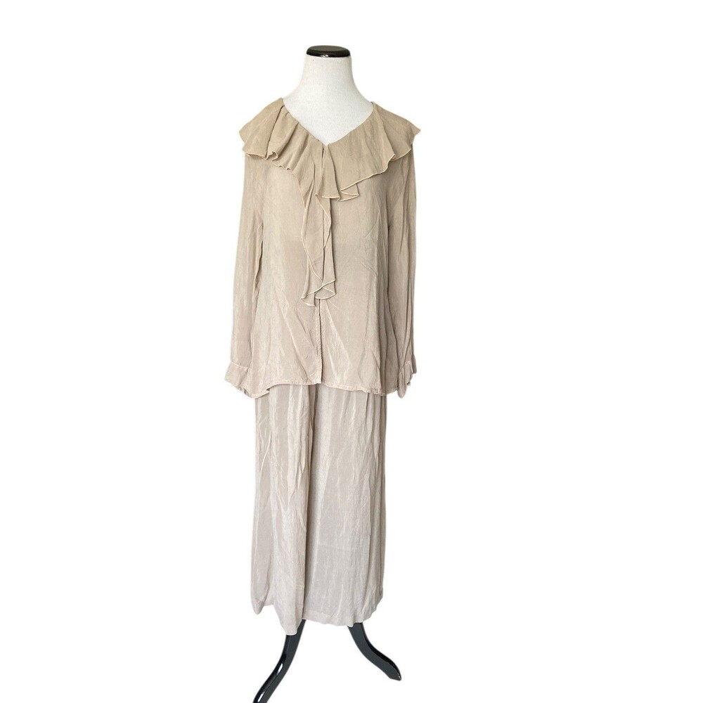Vintage Johnny Was Collection Women Blouse Pants Outfit Size M Beigh Drapy Flowy